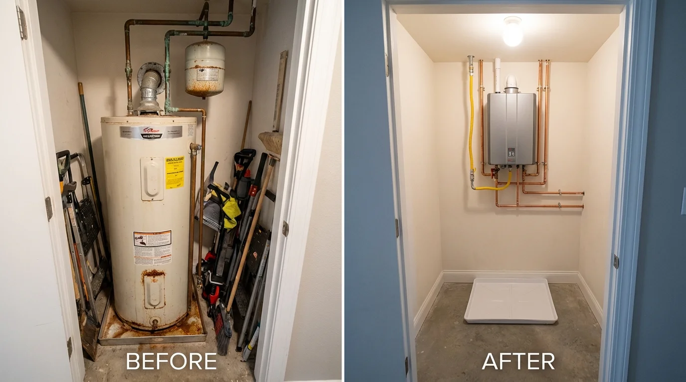 Tank water heater versus wall-mounted tankless unit comparison for Giddings, TX homeowners